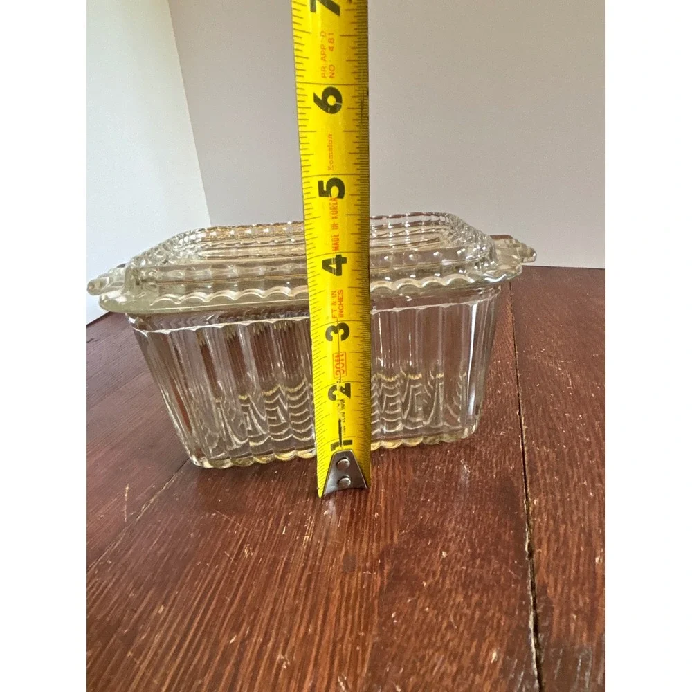 Vintage Clear Glass Ribbed Butter Dish with Lid Art Deco Scalloped Edge 2-Piece